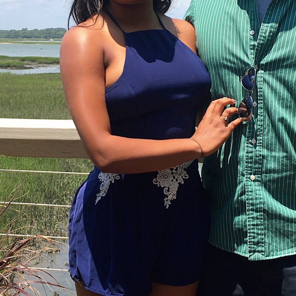 Navy Blue Lace Romper